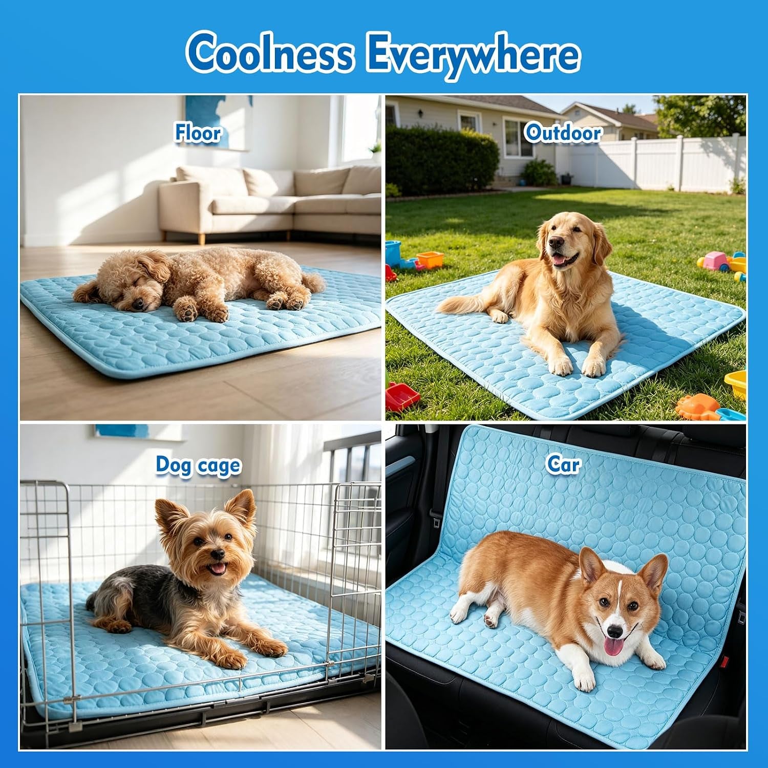 Portable Dog Cooling Mat, Q-Max 0.4 Non Slip Washable Pet Bed Pad