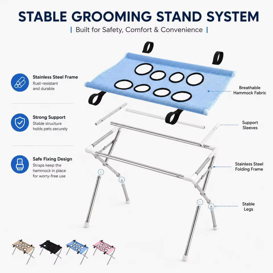 Pet Grooming Cloth Hammock Stand Foldable Dog Cat Nail Clipping Harness Portable Breathable Mesh Grooming Care Tool