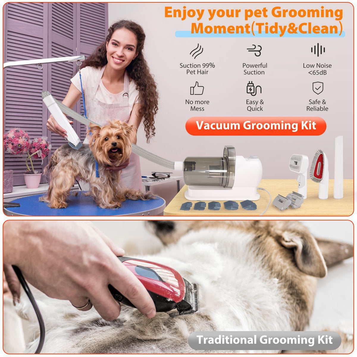 Pet Grooming Vacuum Kit for Dogs & Cats | Grooming Tools