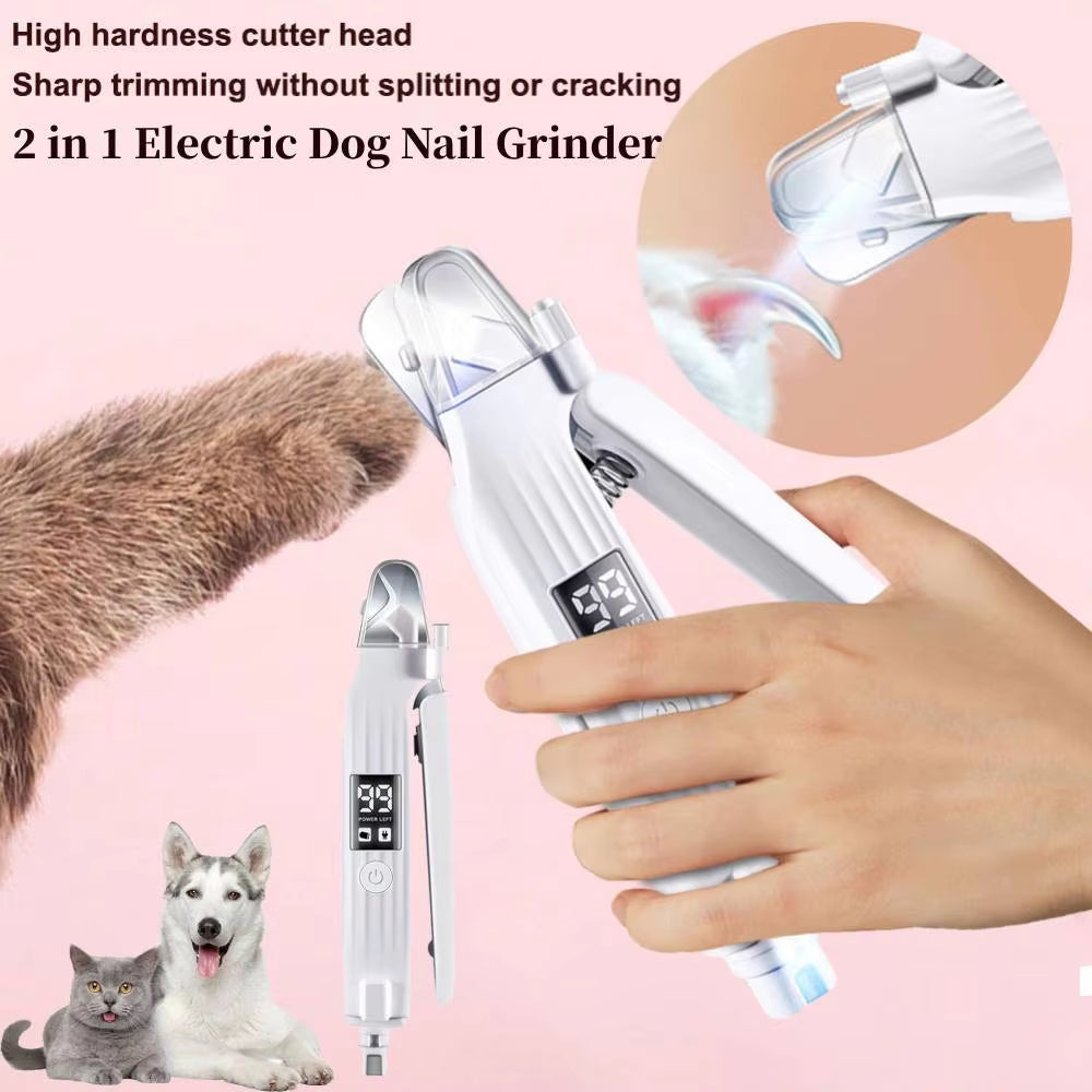2-in-1 Electric Pet Nail Trimmer – LED Grinder for Dogs & Cats