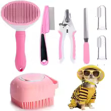 6PCS Pet Grooming Kit – Brush, Comb, Nail Clipper & Bath Tools