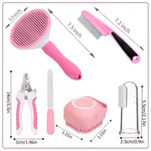 6PCS Pet Grooming Kit – Brush, Comb, Nail Clipper & Bath Tools