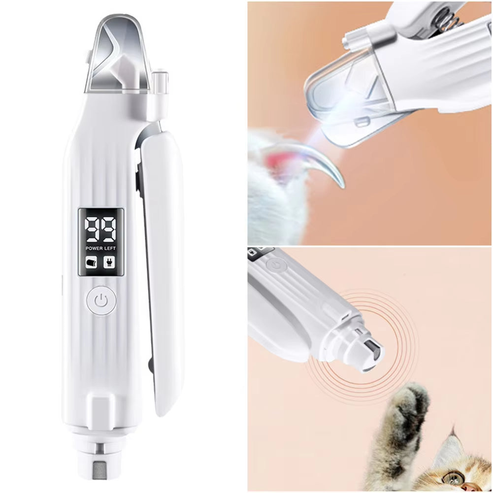 2-in-1 Electric Pet Nail Trimmer – LED Grinder for Dogs & Cats