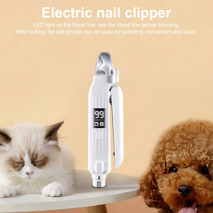 2-in-1 Electric Pet Nail Trimmer – LED Grinder for Dogs & Cats