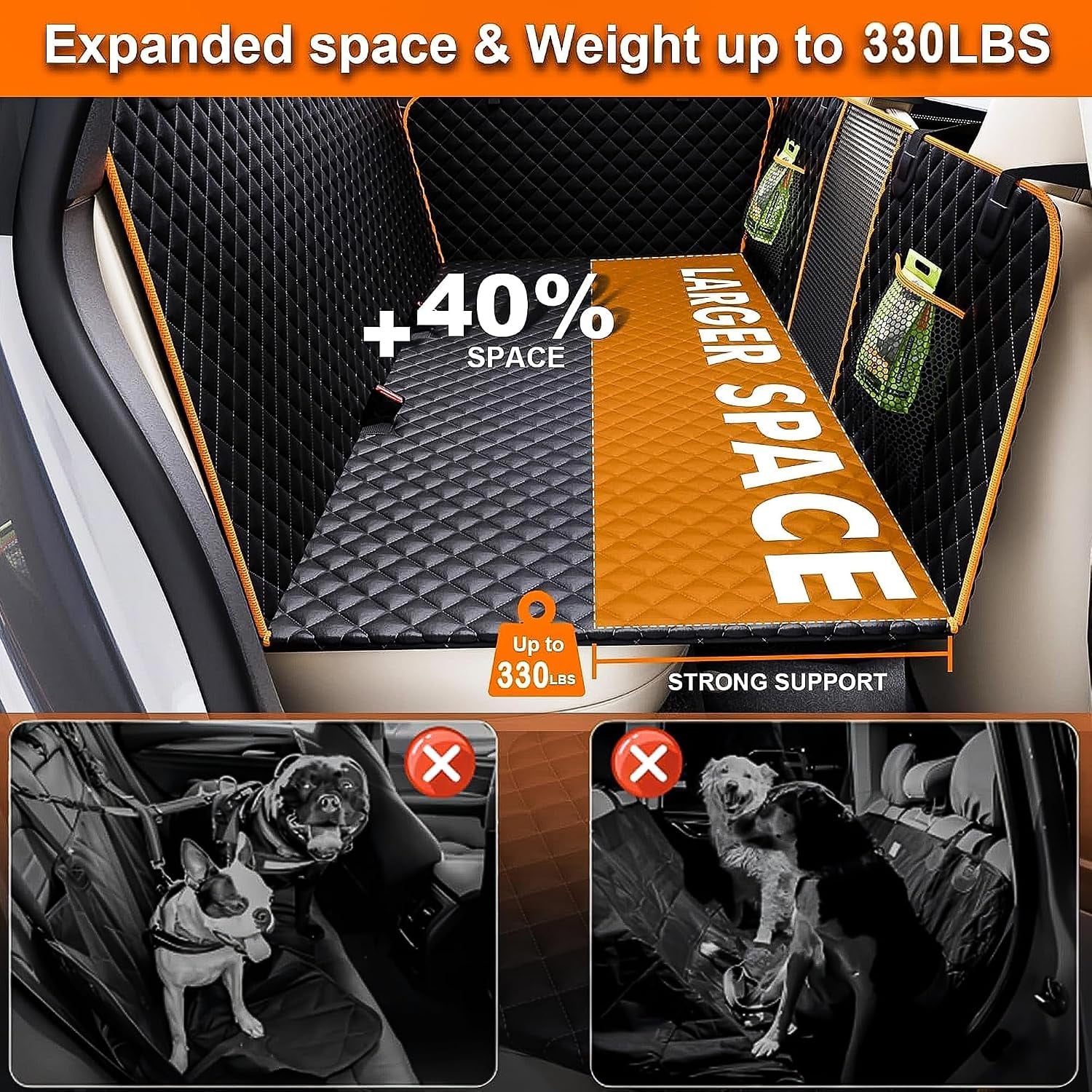 Dog Car Seat Cover for Back Seat,Holds 420Lbs,Waterproof Back Seat Extender for Dogs with Hard Bottom,2025 Upgraded Material Dog Hammock for Car,Easy to Use and Clean