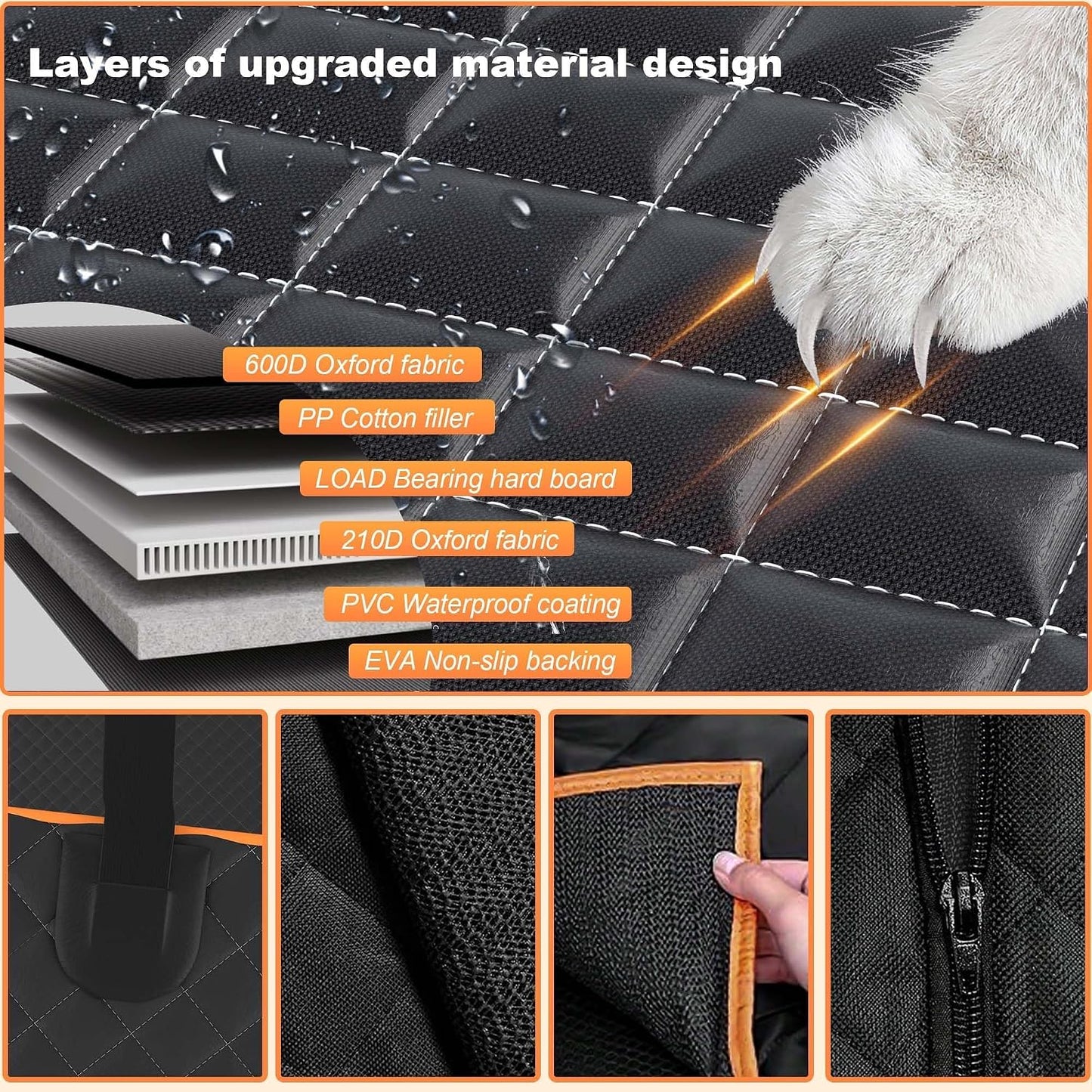 Dog Car Seat Cover for Back Seat,Holds 420Lbs,Waterproof Back Seat Extender for Dogs with Hard Bottom,2025 Upgraded Material Dog Hammock for Car,Easy to Use and Clean