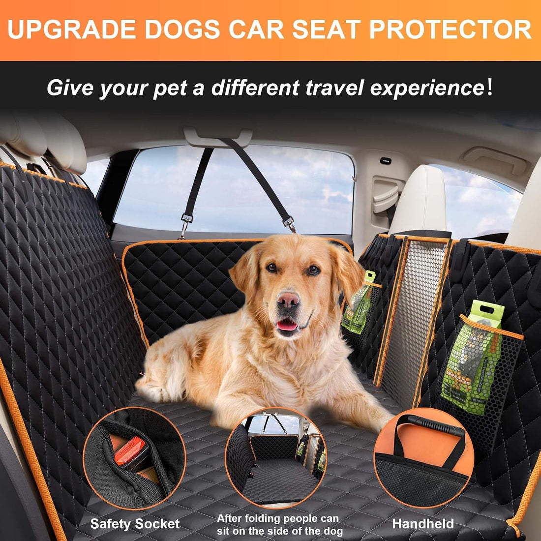 Dog Car Seat Cover for Back Seat,Holds 420Lbs,Waterproof Back Seat Extender for Dogs with Hard Bottom,2025 Upgraded Material Dog Hammock for Car,Easy to Use and Clean