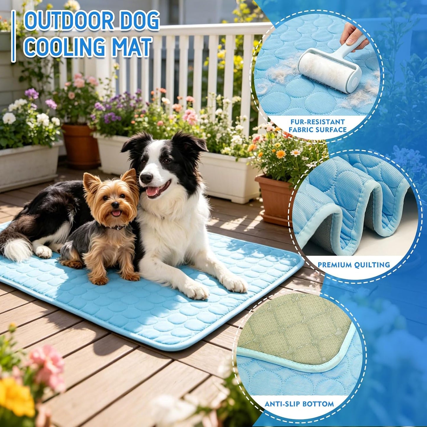 Portable Dog Cooling Mat, Q-Max 0.4 Non Slip Washable Pet Bed Pad